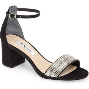 Nina Elinora Rhinestone Block Heel Open Toe Strap